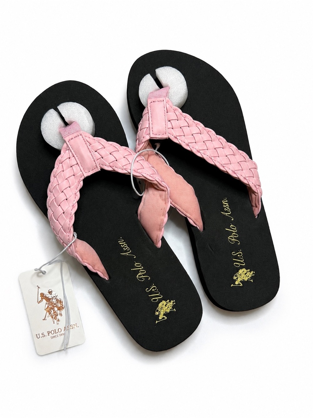 U.S. Polo Assn. Pink Braided Thong Sandals with Black Footbed